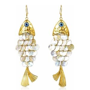 Shell Fish Goddess Gold Earrings